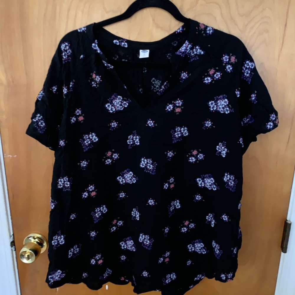 Black and blue floral short sleeve shirt